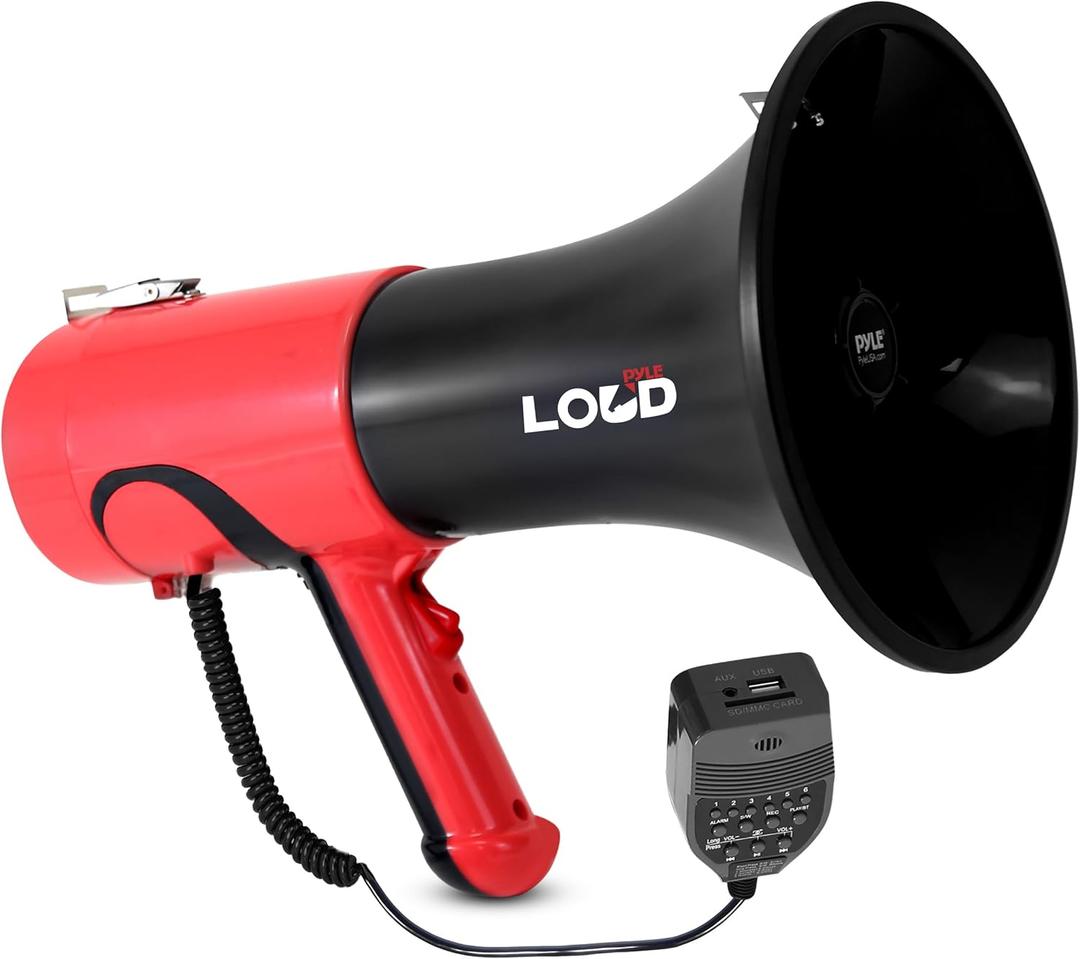 Pyle Portable Megaphone Bullhorn - Bluetooth Compatible PA Speaker with Built-in Voice Changer, 1500 Yard Range, Siren, 100W Adjustable Vol Control, Loudspeaker for Outdoor Sports & Safety Drills