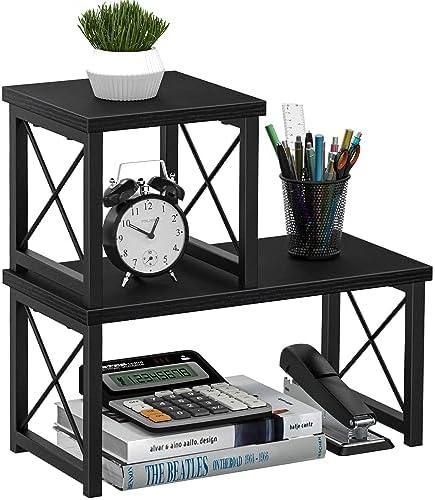 Honiter Desktop Shelf, Desktop Organizer Shelf, Freestanding Small Bookshelf Desk Shelf Organizer, 2 Tier Independent Stackable Desk Organizer, Desktop Office Storage Rack Display Shelf, Black, 7.6 inches