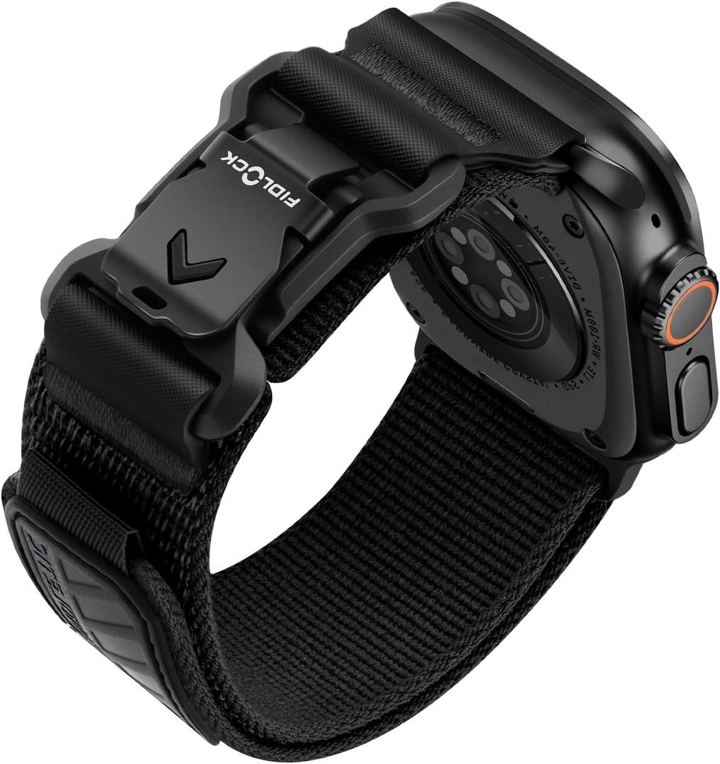 Bandletic Compatible with Apple Watch Ultra Band Men, Wide Soft Elastic Straps with Magnetic Fidlock V-Buckle for iWatch 49mm(Ultra 3/2/1),46mm(11/10),45mm(9/8/7),44mm(SE3/SE2/SE/6/5/4),42mm(3/2/1) (Black)