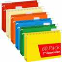 Extra Capacity Hanging File Folders, RAZCC 60 Pack Letter Size Reinforced Hanging Folders with Heavy Duty 2 Inch Expansion for Bulky Files, Filing Cabinet, Adjustable Tabs, Assorted Colors