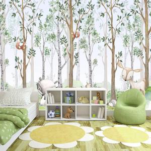 Nursery Animals Forest Wallpaper Mural for Kids Room Bedroom | 170"x110" Not Peel and Stick