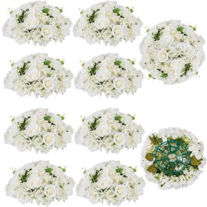 BLOSMON Wedding Flower Centerpieces for Tables: 10 Pcs 15.7" Large White Rose Hydrangea Artificial Flowers Ball Decorations - Faux Silk Floral Bouquet Arrangement for Home Party Event Decor