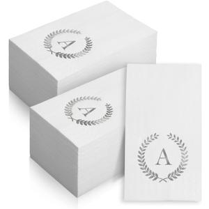 200 Pack Monogrammed Disposable Napkins Silver Foil Letter A Guest Napkins Initial Disposable Hand Paper Towels for Wedding Engagement Baby Shower Party Home Kitchen Bathroom Dinner Decorative Towels