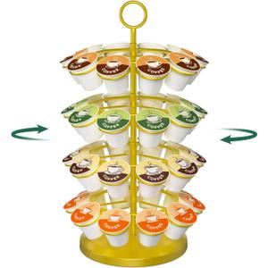 EsLuker.ly K Cup Holder Coffee Pod Organizer Carousel for Counter, Metal Storage Rack Stand for Kitchen, Rotatable 4 Tier Pod Tower Tree for 40 K Cups, Space Saving Meets Elegance, Gold