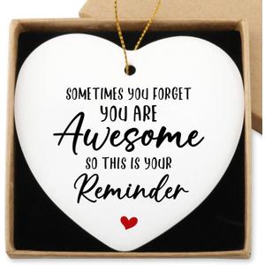Positive Gift for Women Hanging Ornament Ceramic Heart Keepsake You are Awesome Inspirational Encouragement Cheer Up Gifts Birthday Christmas Decoration Tree Gifts for Best Friend Sister Family
