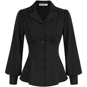 GRACE KARIN Womens Long Sleeve Tops Business Casual, Dressy Button Down Peplum Blouses, Fall Collared Work Elegant Shirt, M