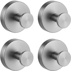 Rise age Suction Cup Hooks for Shower, Removable Towel Hooks for Bathrooms Wall Window, Glass No Drill Hooks for Hanging Wreath, Robe, Loofah 4 Pcs (Silver, 4 PCs)