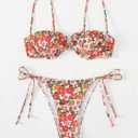 WDIRARA Women's Floral Print Underwired Tie Side 2 Piece Bikini Set Cute Swimsuit (S)