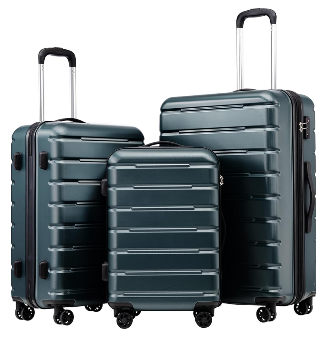 Coolife Luggage Suitcase Carry-on Spinner TSA Lock USB Port Expandable (only 28’’) Lightweight Hardside Luggage (Teal Blue, 3 piece set)