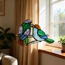Stained Glass Window Panels Sun Catcher Honey Love Birds, 8" x 5"