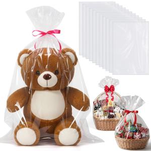 Kolldenn 50 Pcs Large Easter Cellophane Bags 30 x 40 Inch Clear Cellophane Wrap for Gift Baskets Clear Gift Bags Packaging for Baby Bridal Shower Weddings