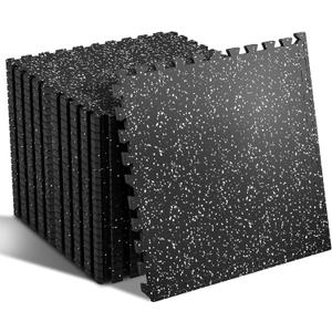 SUPERJARE 0.56'' Thick 24 Pcs 96 Sq Ft Rubber Top Exercise Equipment Mats, High Density EVA Foam Mats with Rubber Top, Interlocking Gym Flooring for Home Gym, Protective Workout Mat, Black/Grey (24 Tiles (96 Sq Ft))
