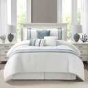 Stratford Park 7 Piece Striped Blue Comforter Set, King Size Microfiber Bedding, All Season Polyester Bedding Set, Matching Bed Skirt, Pillows & Shams