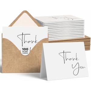 VNS Creations Thank You Cards With Envelopes Bulk Set & Stickers - 100 Pack 4x6 Blank Thank You Notes Bulk Box Set - Large Note Card Small Business, Wedding, Baby Shower & Bridal Shower - White