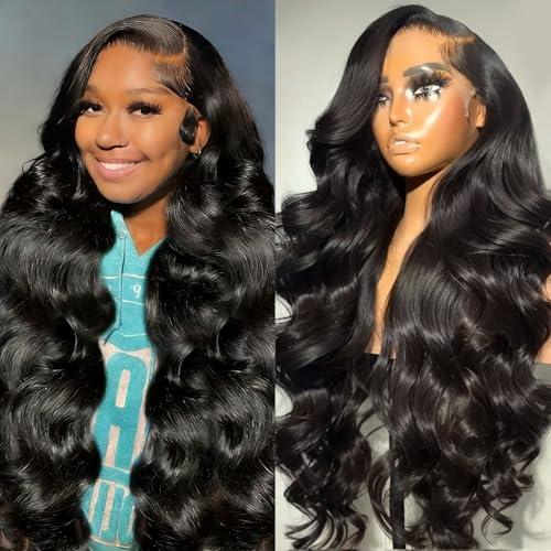 GCOKS Lace Front Wigs Human Hair Body Wave 200 Density Human Hair Wigs for Women Pre Plucked 13x4 HD Lace Frontal Wig Glueless Natural Black 26 inch