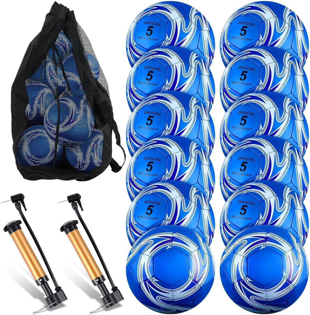 Realspring Deflated Soccer Balls Bulk with Pump Bag Operation Christmas Official Size Football for Youth Outdoor Outside Sport Training Gift Christian Charity Donation