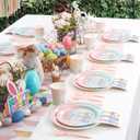 EI 210pcs Easter Paper Plates and Napkins Easter Spring Bunny Plates Disposable Heavy Duty Paper Plate Pink Kinves Spoons Forks Cups for Birthday Spring Tea Party
