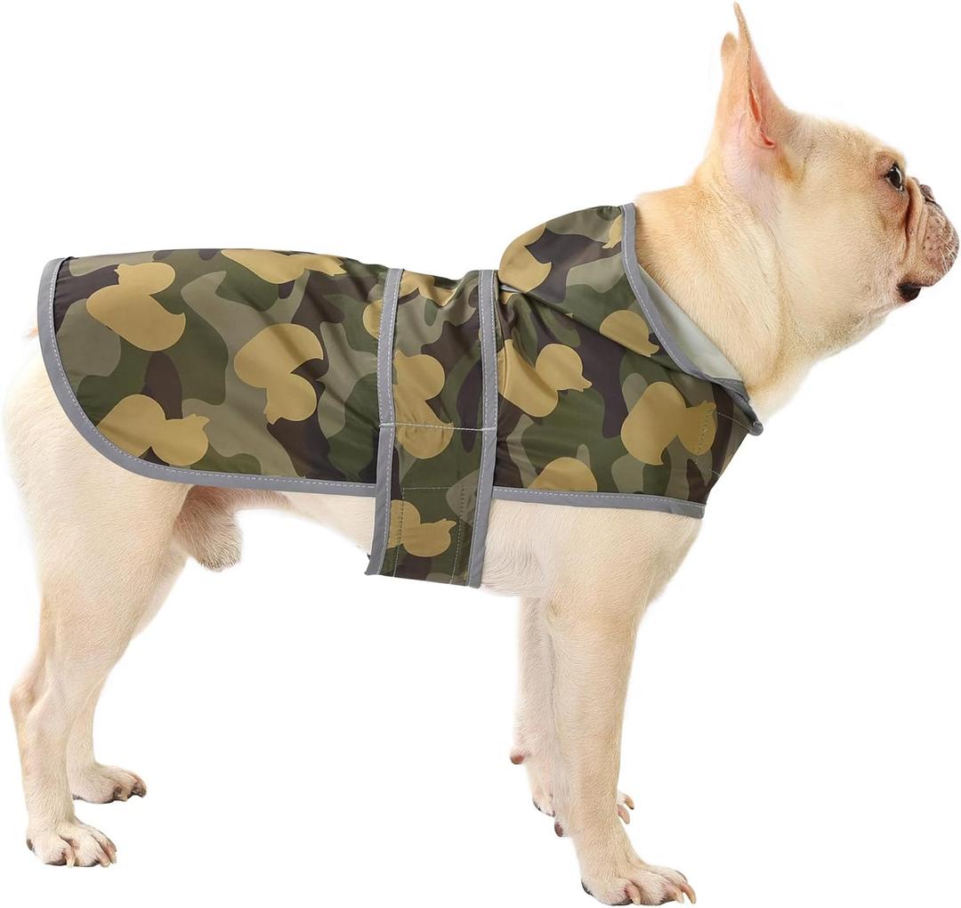 Dog Raincoat, Waterproof Dog Rain Jacket with Hood, Adjustable Rain Coat Poncho with Reflective Strips & Leash Hole for Medium Dogs Puppies, Lightweight Pet Clothes (Camo Ducks) Medium