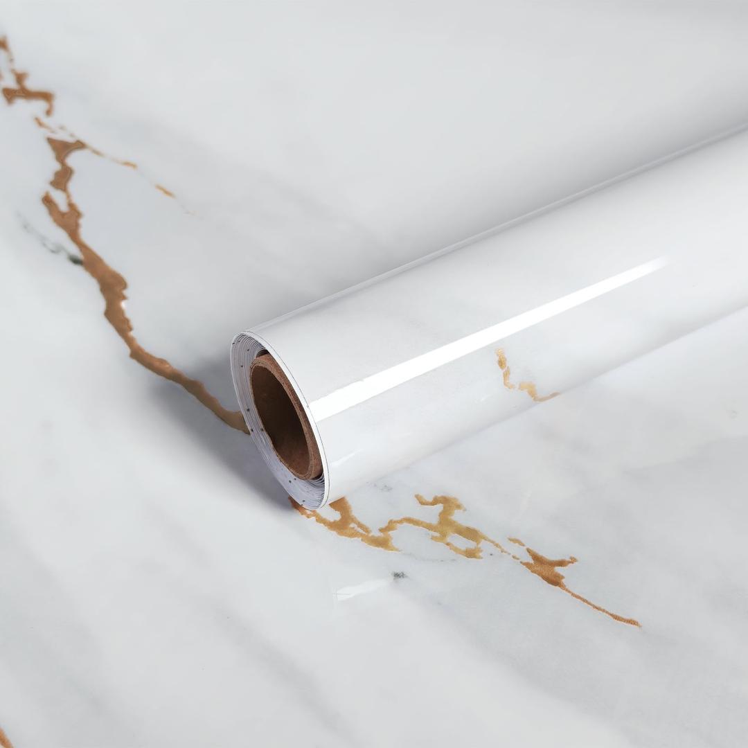 White Marble Contact Paper 31"x79" Granite Peel and Stick Wallpaper for Kitchen Cabinets Countertops Removable Waterproof Self Adhesive Vinyl Wrap for Bathroom Counter