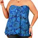 Daci Plus Size Bandeau Tankini Swimsuit for Women Two Piece Halter Swim Top with Shorts Flyaway Tummy Control Bathing Suits Blue Paisley 20 Plus, Size 20W