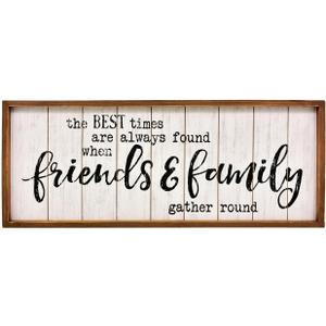 The Best Times Friends & Family Rustic Wood Sign, Farmhouse Wall Decor with White Slat Background and Natural Wood Frame, 30x12 Inch Inspirational Quote Plaque