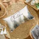 Neutral Merry Christmas Tree Pillow Covers 12x20 Double-Sided, Rustic Christmas Decor, Cozy Winter Abstract Pine Tree Lumbar Pillow Covers for Home Bedroom Living Room