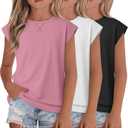 3 Pack Girl's Short Sleeve Shirts Kids Cap Sleeve Crewneck Tops Casual Summer Loose Fit Tees for Teens
