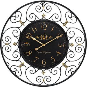 24 Inch Vintage Iron Metal Wall Clock, French Elegant Retro Decor, Large Farmhouse Wall Clock, Silent Battery Operated Wall Clocks for Living Room Kitchen Bedroom