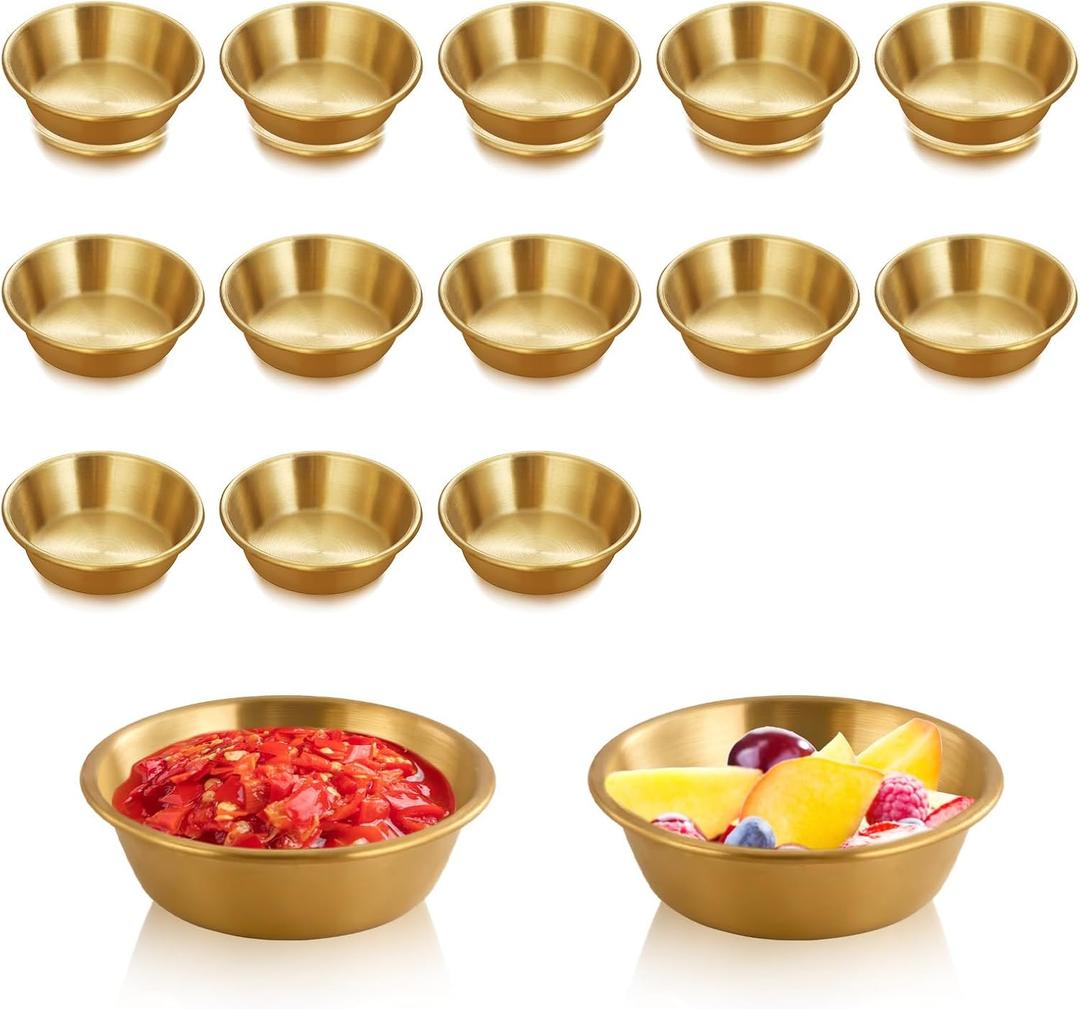 15 Pack 2.7" x 0.7" Stainless Steel Sauce Dish, Mini Round Gold Dipping Bowls, Small Metal Prep Seasoning Condiment Dishes for Individual Meal Appetizer Kitchen Snack Soy Sushi Side (15 pack)