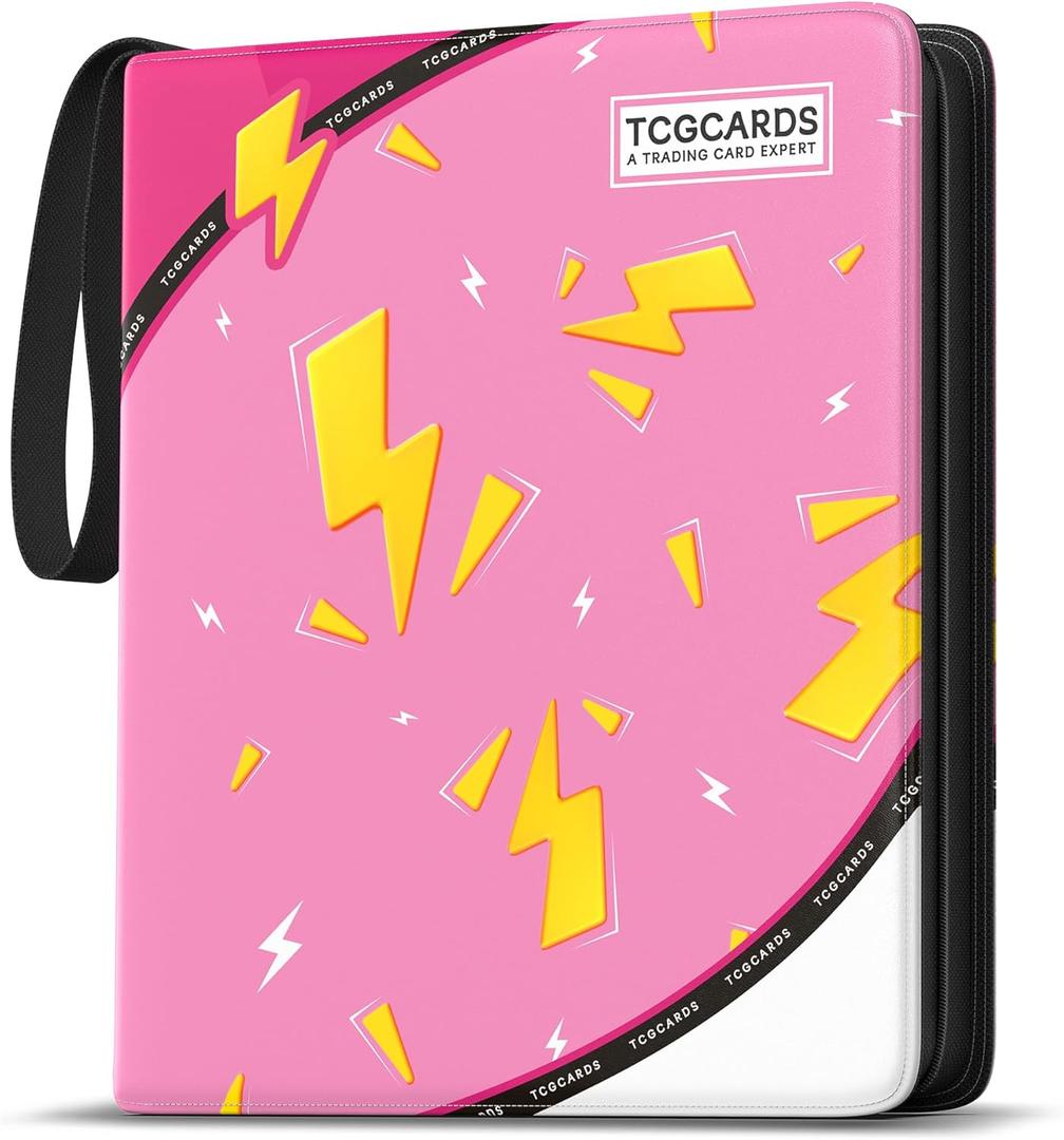 Trading Card Binder 9 Pocket, Card Binder 900 Pockets, Card Book Holder Cards with 50 Removable Sleeves,3-Ring Zip Design MTG/TCG/Sport Collectible Trading Card Albums Gifts for Boys and Girls (Pink) (Large)