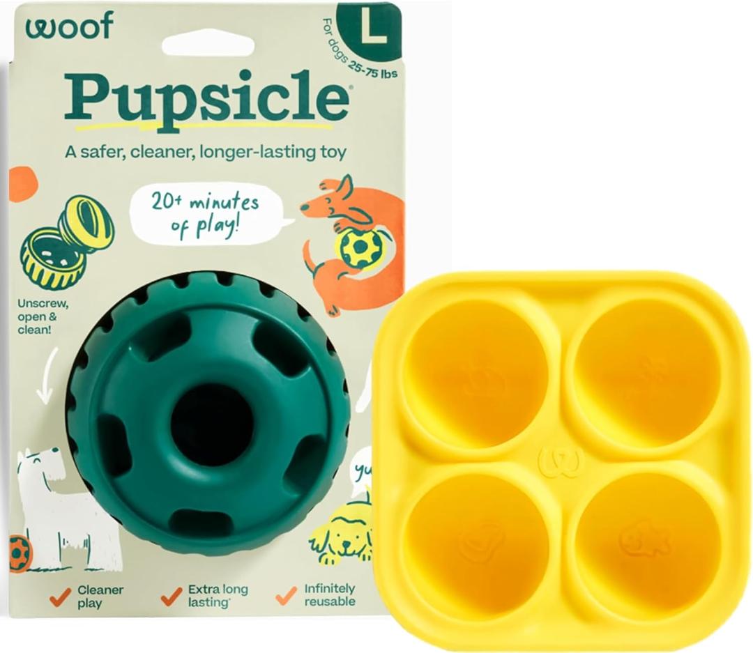 WOOF Pupsicle Dog Treat Toy with Silicone Treat Tray for Dogs 25-75 lbs