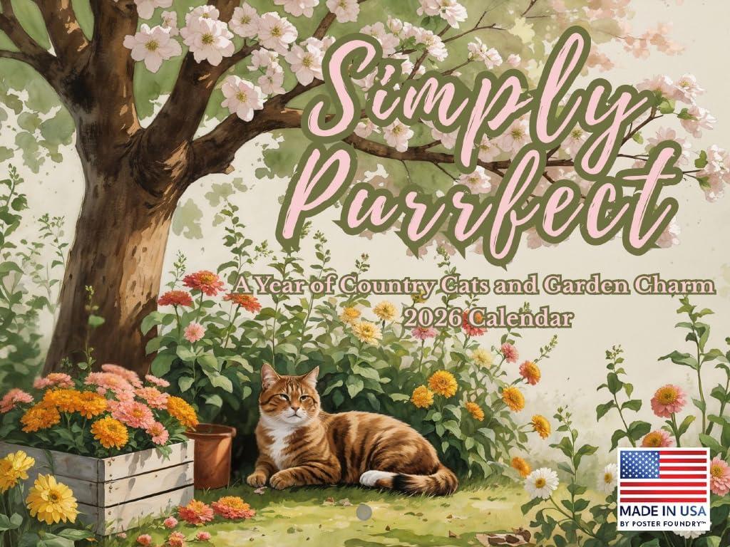 Simply Purrfect Country Cat Calendar 2026 Monthly Wall Calender 12 Month | American Made In The USA
