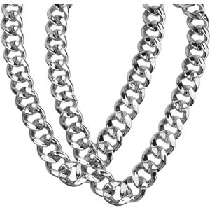 Hip Hop Chunky Silver Necklace 2 Pack, 36 Inch Silver Plastic Chain Necklace 80s 90s Punk Turnover Necklace Rapper Chain Men Costume Accessory for Party Costume Class Bar