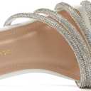 Women's Sandals Rhinestone Strappy Slides With Soft Memory Foam Insole, Dressy Open Toe Beach Slippers Flats for Summer (8, White)