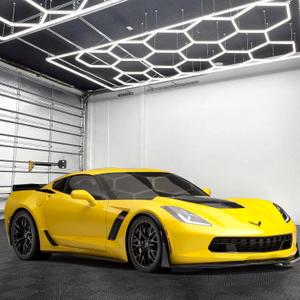 Updated Bigger Size Hexagon LED Garage Light: Ultra-Bright Hex Ceiling Lights, Hexagon led Lights for Garage Warehouse Workshop Gym Basement (14 Hex / with Rectangle Frame)