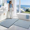 2 x BSICPRO Bathroom Rugs Set 2 Piece-Chenille Bath Mats Non Slip-Thick Soft Absorbent Beach Bath Rug-Shower Floor Mat Machine Washable-Bathroom Decor Accessories (Light Blue, 20" x 32" Plus 16" x 24")