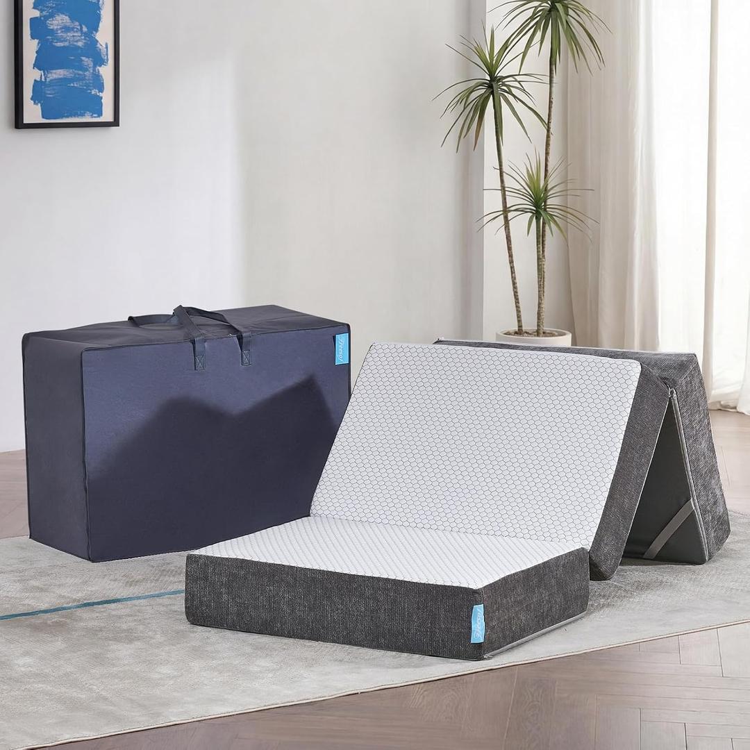 Odorless Foldable Mattress Twin Size 75" x 38" x 8", 8 Inch Medium Firm Folding Foam Mattress with Storage Bag, Fiberglass Free Trifold Memory Foam Mattress for RV, Guest Bed