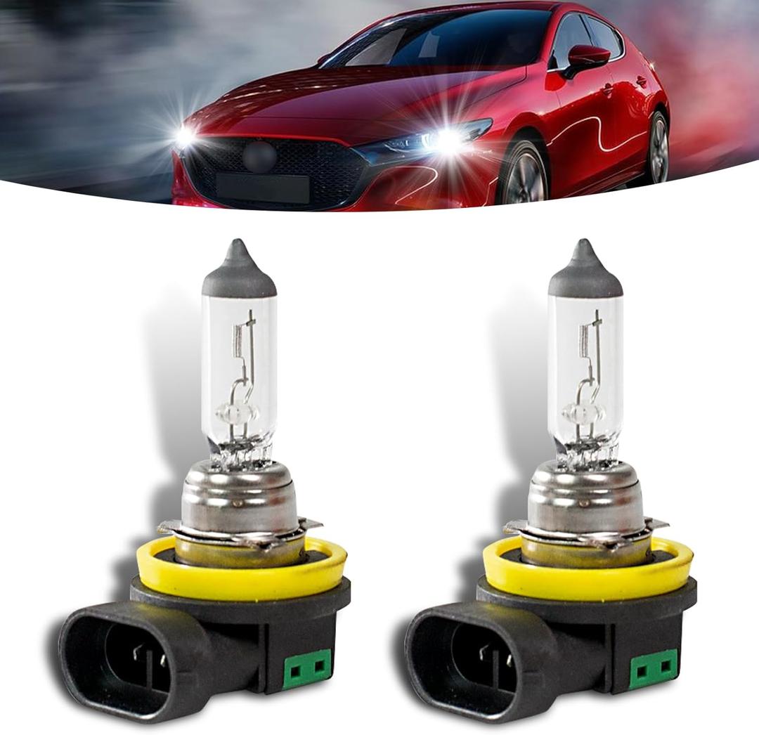 2 PCS Car H11 Halogen Bulb, 12V 55W Precise Filament Super Bright Anti-fog Low Beam Lights, with UV Resistant Quartz Glass Bulb, Universal Plug and Play Bulb Replacement for Car (White)