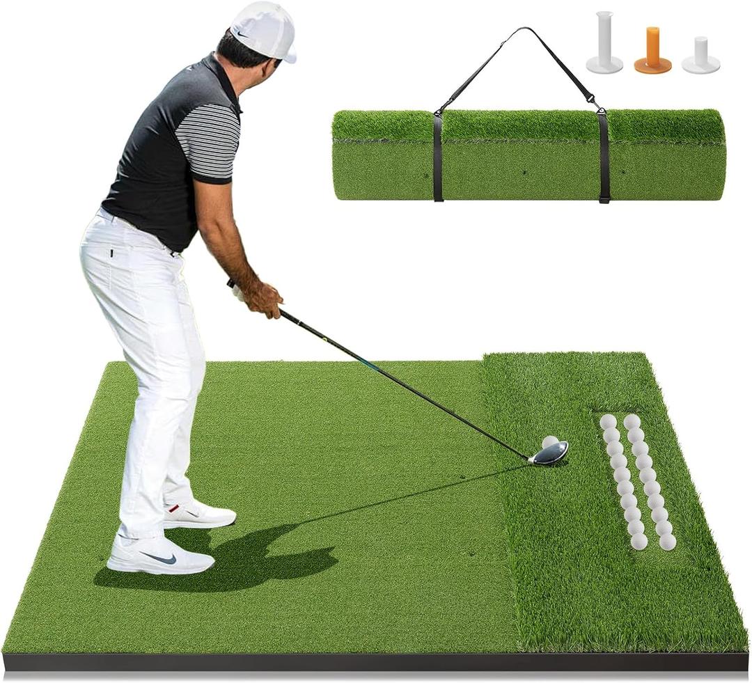 RELILAC 5x4ft Golf Mat with Ball Tray, 26/31mm Thickened Golf Hitting Mats for Backyard, Driving Range, Indoor & Outdoor Practice, Turf Matt with 3 Tees for Chipping Swing Driving Training