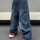 DFGIGT Men's Irregular Sutures Y2k Hip Hop Baggy Jeans Wide Leg Denim Pants Casual Loose Fit Trousers Streetwear (Blue, M)
