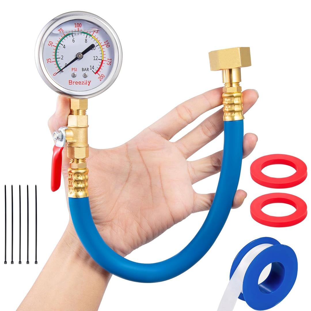 Water Test Pressure Gauge Kit,2.5" Dial+12" EPDM Rubber+1/4" Lead-Free Valve+1/4 to 3/4 Adapter,0-200PSI/0-1.4MPAStainless Steel/Color,Blue Kit