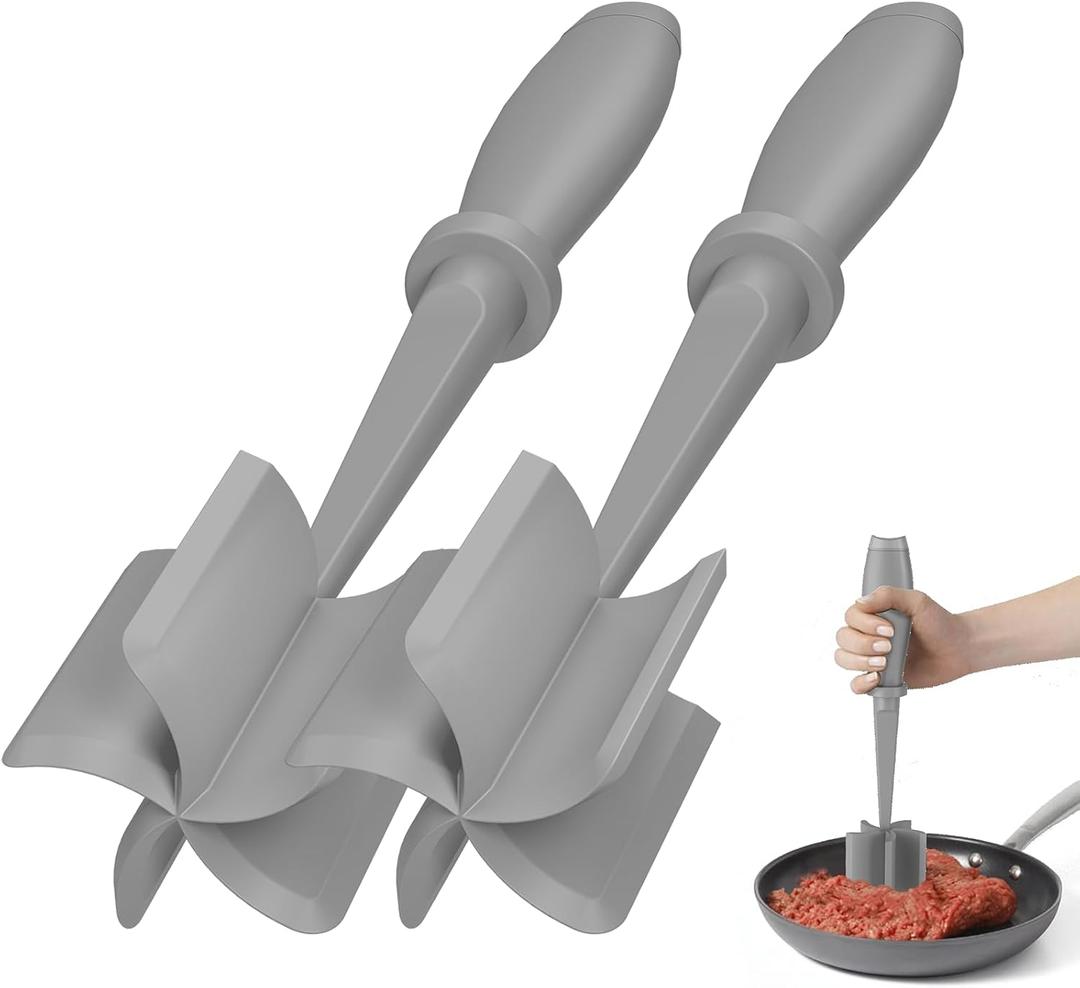 2 Pcs Meat Chopper, Hamburger Grinder, Premium Heat Resistant Smasher for Ground Beef, Burger Grinder Nylon Potato Mix Tool-Black-Grey (Gray)