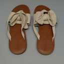 FISACE Womens Slip On Flip Flops Ring Toe Strappy Summer Gladiator Flat Sandals (7.5, Beige)