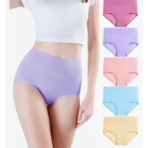wirarpa Women's Underwear High Waisted Ladies Cotton Panties Soft Full Coverage Briefs 5 Pack M