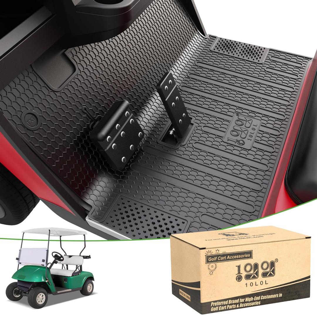 10L0L Golf Cart Floor Mat for EZGO TXT 1994-UP, Full Coverage Floor Liner Mat with Grass-Scraping Design, Honeycomb Pattern - Black Trim/Red Trim