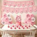 2 x Pink Bow Cherry Birthday Party Decorations Supplies Pink Bow Basketball Party Decorations Includes Happy Birthday Banner Balloons Cake Toppers Cupcake Toppers for Girls
