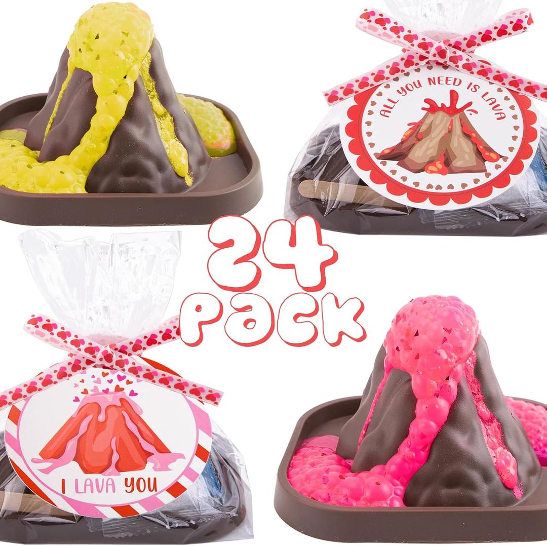 Valentines Gifts for Kids - 24 Pack Erupting Volcano Science Kit with Valentine's Cards, STEM Projects Educational Toys for Boys Girls Toddler Classroom Exchange School Activities Party Favors