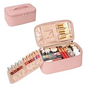 OCHEAL Makeup Bag, Travel Makeup Bag With Multi-Compartments, Large Capacity Pink Cosmetic Bags Organizer For Women Girls, Waterproof Portable Toiletry Bag Make Up Case-Pink
