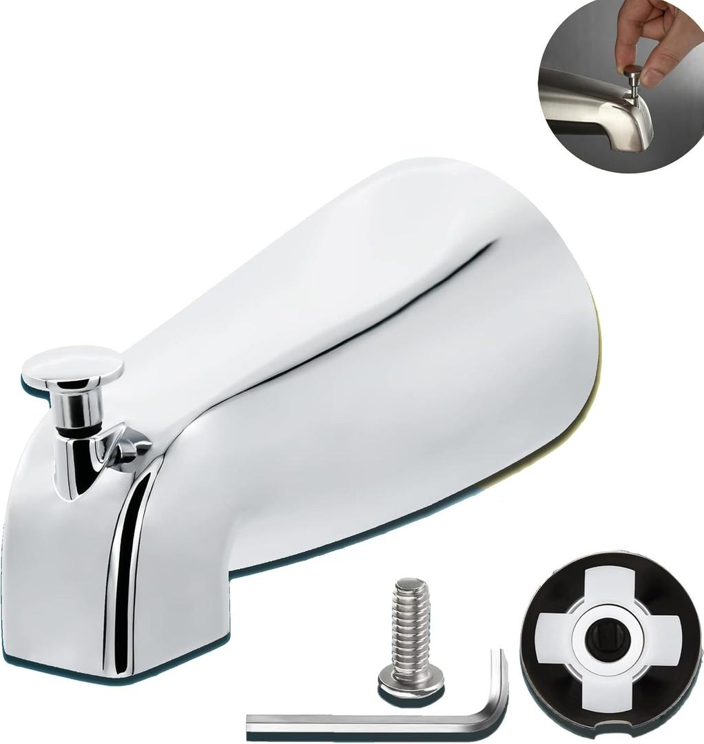 Slip Fit Tub Spout with Pull-Up Diverter for 1/2 inch Copper Tube,5.4 INCHES in Length, Easy to Install, Chrome (Not Applicable to Threaded Pipes) Thickened and Elongated Design 300 Grams