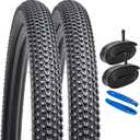 YUNSCM 2-PCS 24" Mountain Bike Tires 24 x 2.10/52-507 and 24" Heavy Duty Bike Tubes Schrader Valve Compatible with Mountain Bike 24 x 2.0 24x2.10 24x2.125 Bicycle Tires and Tubes(Y-1018)